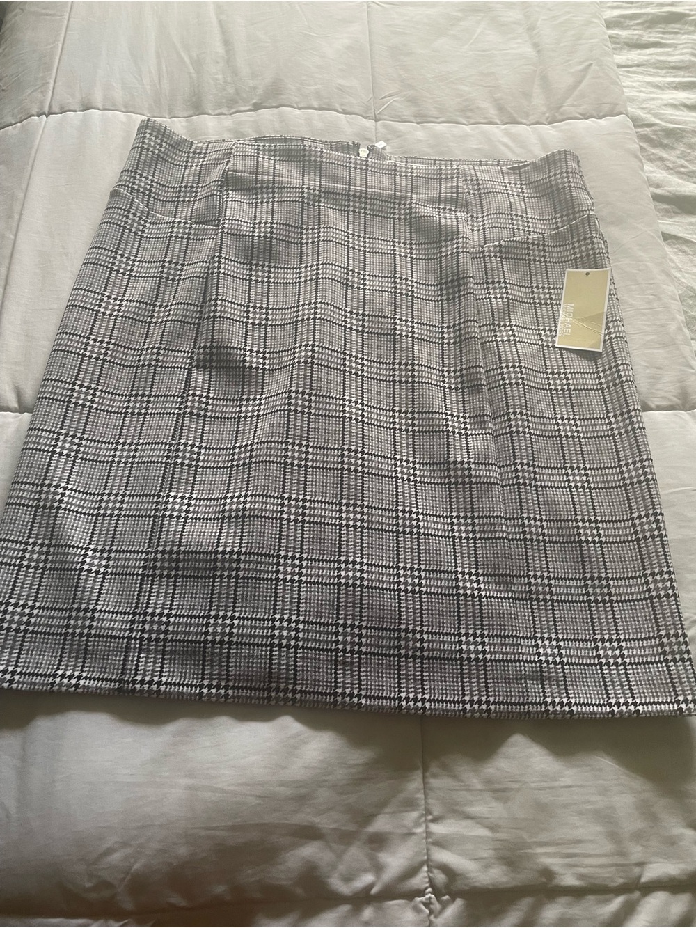 Michael Kors Gray and White Plaid Midi Skirt